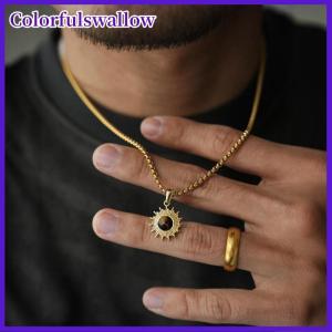 Colorfulswallow Đơn giản thép không gỉ Chuỗi vòng cổ hip hop hình học Hướng Dương Mặt Dây Chuyền Choker người đàn ông đồ trang sức