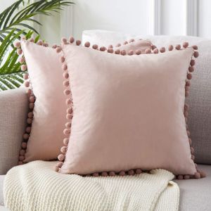 1 PCS Soft Velvet Cushion Cover with Pompom Ball White Yellow Blue Pillow Cover Bedroom Sofa Decoration Pillow 45x45cm