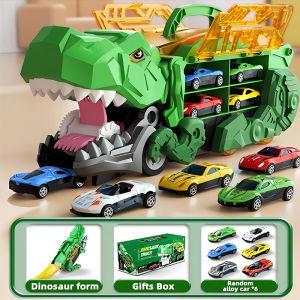 Free 6/12 Mobil Set Deformed Dinosaur Track 157cm Truck Mobil Deformasi Mainan Anak Dino Truk Deformasi Toy Cars