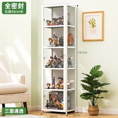 KIMDELIN Display Cabinet 2 Doors 4/5 Layers Three Sided Transparency Display Organizer Bookshelf Wooden Bookcase Cabinet shelves