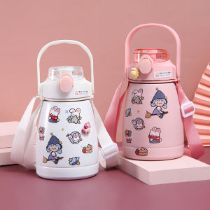 1100ml ขวดน้ำเย็น ผู้ชาย สแตนเลส304 หูหิ้ว กระชับ เก็บความเย็น-ร้อน 3 สี ขาว กรม ชมพู