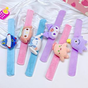 Kawaii Cartoon Sanrio Hello Kitty Plush Slap Snap Wrap Wristband Bracelet Kuromi My Melody Cinnamoroll Plush Hand Ring Wristband Kids Toys Gifts