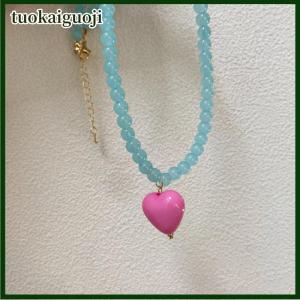 tuokaiguoji Kpop Resin Candy Color Heart Pendant Glass Beaded Short Choker Collar Neck Necklace Aesthetic Charm Jewelry Y2K Accessories