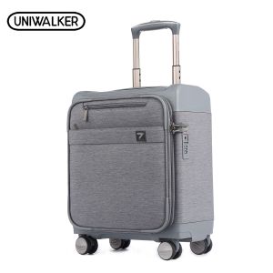 Uniwalker Business Suitcase Travel Luggage Cabin Size 16 Inch Trolley Grey Men Women & Student Multi Purpose Luggages TSA Password Lock Draw-bar Box Portable Durable Light Weight (standard Edition)