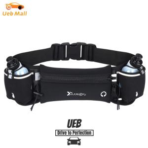[UEB Mall]Hydration Running Belt with Bottles Multiple Pockets Waist Bag with Reflective Strip Adjustable Strap for Outdoor Sports