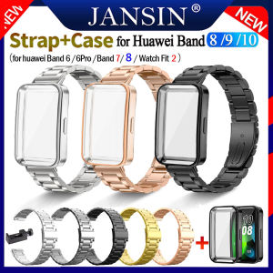Metal strap+case For Huawei band 10 9 8 smart band Stainless steel metal loop band for huawei Watch Fit 2 Screen protective case for huawei band 7 band 6 /6Pro