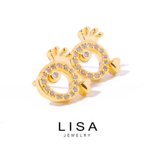 Lisa Jewelry 18K Womens Gold Earrings personality crown-shaped temperament Ladies Earrings 444e