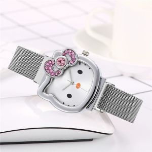 Kids Watch Cute Hello Pink Diamond Milanese Watch Fashion Female Kitty Cat Magnet Bracelet Quartz Watches for Boys Girls