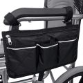 Black Wheelchair Side Pouch Portable Armrest Pouch 3 Pockets Wheelchair Side Bag For Wheelchair. 