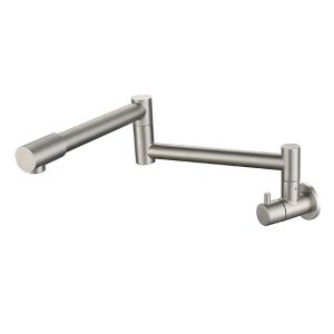 GripLynkey 🧩Wall Mounted Folding Faucet Single Cold Water 304 Stainless Steel Brushed 180° Swivel Mechanical Arm for Under Window Small Kitchen Sink