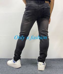 Mens Stretch Fashion skinny Fit Small Foot Tight Baggy Jeans For Men Elastic Waist Denim Pants acid black