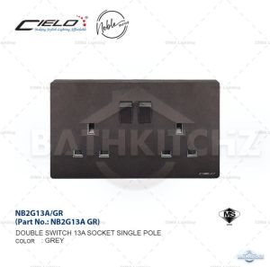 CIELO Grey Noble Series 1/2/3/4 Gang Wall Switches Frameless 13A/15A Socket Waterproof Cover SIRIM BATHKITCHZ