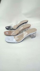 (COD) Sandal Hak kaca mika 5 cm Terbaru Hitam