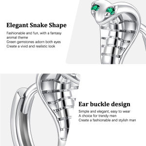 [fenggongshuode] Fashion Punk Gothic Copper Zircon Green Eye Snake Earrings For Men Women Hip Hop Personality Cool Cobras Hoop Earrings Jewelry