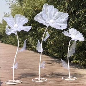 Toyo 3 Pcs/set Artificial Giant Organza Flower With Stem And Base Wedding Photography Props Decortion