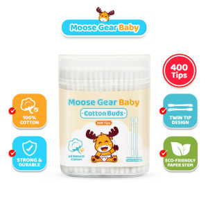 Moose Gear Baby Cotton Buds Scooper Round 400 Tips (200pcs) 1PACK Tiny Gentle Care Swabs for Newborn