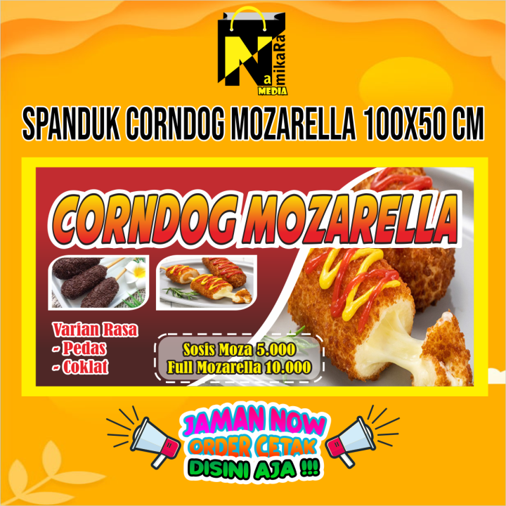 Spanduk Banner Jualan Corndog Mozarella Simple 100x50 c m / spanduk makanan & cemilan / bisa cod