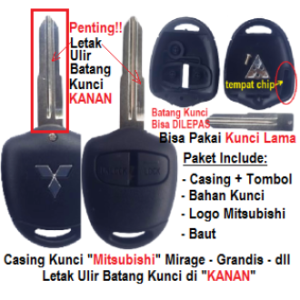 Casing Remote Kunci Model Ori Mitsubishi Mirage Grandis dll Ulir Kanan