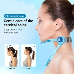 Neck Lifter Posture Corrector with Colorful Circular Pads - Adjustable Blue & Pink Ergonomic Collar Support for Desk Office and Home Use - Promotes Good Posture and Reduces Neck Strain Desk Ergonomics Stylish Accessory Durable Construction
