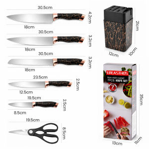 Nipiin Stainless Steel Kitchen Knife Set 7pcs with Knife Block Non-stick Knives Non-slip Handle Knife for Cooking
