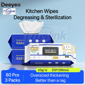 【SG Seller】Truslink [3 Packs Bundle] Deeyeo Kitchen Wipes 80 Pumps  to Remove Oil and Decontamination Domestic Range Hood Clean Strong Anti-oil Wet Wipes Kitchen Wet Tissue