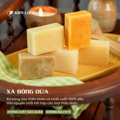 Xà Bông Dừa tự nhiên - Natural Coconut Oil Soap - Xà bông sinh dược thủ công truyền thống - Xà bông thiên nhiên lành tính - Kim Long