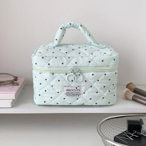 Korean Polka Dot Makeup Bag Handheld Large Capacity Cosmetic Toiletry Organizer Travel Case