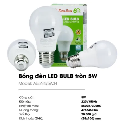 (Rạng Đông) Bóng đèn Led Bulb tròn 3W 5W 7W 9W 12W 15W 20W 30W Ánh sáng Trắng 6500K Vàng 3000K