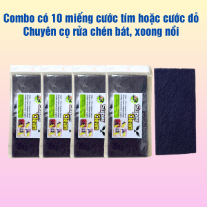 Combo 10 miếng cước nhám đỏ chùi xoong nồi miếng rửa chén tím - đỏ miếng đánh bóng bề mặt kim loại super clean Bảo Trân.