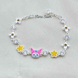 FLORA 0599L - Lắc tay bạc ta hình Kuromi màu đen tím hồng dành cho bé gái
