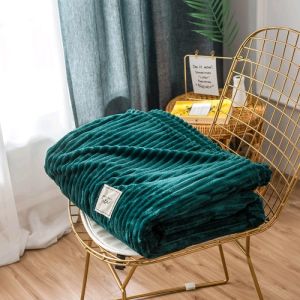 Cozy Ribbed Flannel Blanket - Soft Warm Throw for Bed Sofa & Office Relax (Stylish Solid Colors)