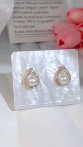FCSEQUITO Delicate Ladies Jewelry Yellow Gold Plated Full Pave Setting Baguette Cut AAAAA Cubic Zirconia Fashion Big Waterdrop Shape Pearl Stud Earrings Anniversary Ear Decoration SE879