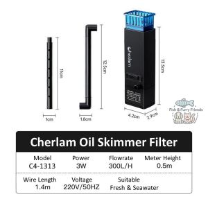 Cherlam Silent Multifunctional Oil Skimmer Vortex Design Adjustable Flow Rainbar Filter Aeration