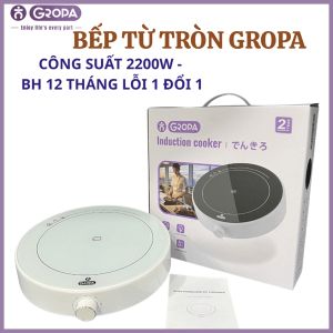 🔥 Bếp Từ Tròn GROPA 2200W Chính Hãng – Mặt Kính Cường Lực Nhỏ Gọn Nấu Nhanh