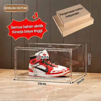 XMVP Kotak Sepatu 3/6/9 Ekstra Besar Transparan Akrilik - Lipat & Simpan Multifungsi dengan Lubang Ventilasi