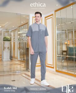 Jual Ethica Koko Kahfi 361 Valdena Clianto Grey Lengan Pendek Saku Dada Motif Keren Elfa 310