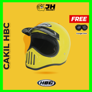 Helm Cakil HBC Polos Yellow Glossy + FREE GOGGLE | Helm Retro | Helm Full Face | Jual Helm