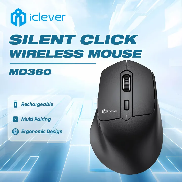 iClever Mouse MD360 Type C Rechargeable Wireless Bluetooth Mouse, Dual Mode, Bluetooth + 2.4G, 4 Stage DPI, Multi device, 3 Device connections