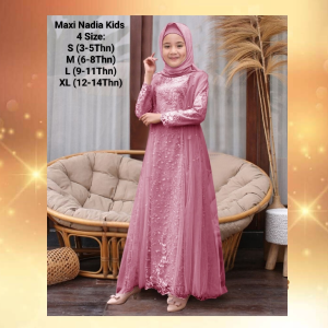 Pakaian Muslim Anak Perempuan Terbaru Maxi Nadia Kids 3-14 Tahun Moscrepe Brokat Mutiara Tille Tutu