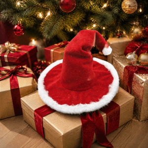 ECOCOKU Comfortable Witch Christmas Hat Plush Soft Santa Claus Hat Fashion Cosplay Red Witch Hat Adults