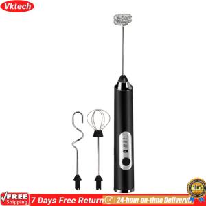 【Ready】【Vktech】 Electric Milk Frother Mixer Household Electrical Mini Coffee Maker Whisk Mixer Portable Rechargeable 3 Speeds Stainless Steel Foam Maker Tools