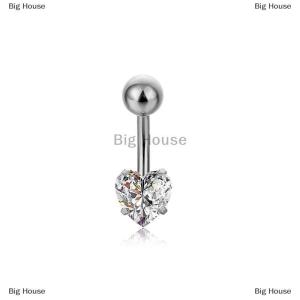 [COD] Big House เครื่องประดับร่างกายคริสตัลเพทายแหวนสะดือปุ่มท้องเครื่องประดับจิวเวอรี่จิวสะดือใสทรงกลมทำจากสเตนเลส