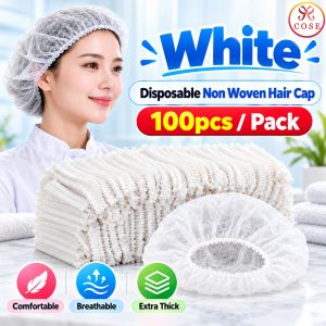 COSE 100pcs Disposable Hair Net Non Woven Hair Cap Hair Cover Penutup Kepala Shower Cap Clip Cap一次性加厚浴帽防尘帽