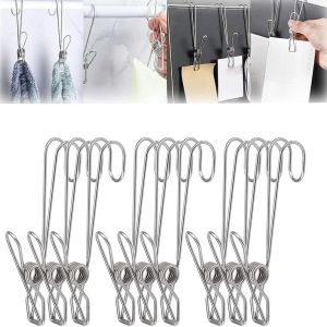 MINIAT 6Pcs Durable Stainless Steel Hanger Clip Space Saving Organizer Metal Clothespins Multifunctional Rustproof Holder Rack Hooks Closet