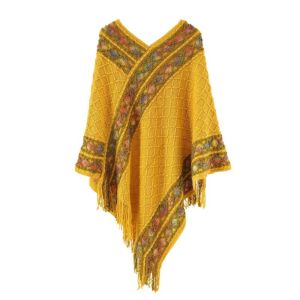 HULEQQI Printing Ethnic Style Scarf Stripe Rhombic Knitted Cape Classic Fashion Imitation Cashmere Shawl Women