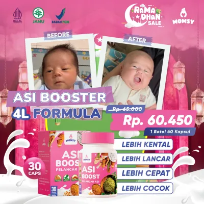 ASI Booster MOMSY 30 Kapsul BPOM HALAL Natural Almond Kelor Ikan Gabus Fenugreek Ibu Menyusui