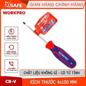 Tua vít đầu dẹt tay cầm bọc nhựa cao su 3 màu chống trơn trượt kích thước 4x100mm thép hợp kim CR-V Workpro - WP221014