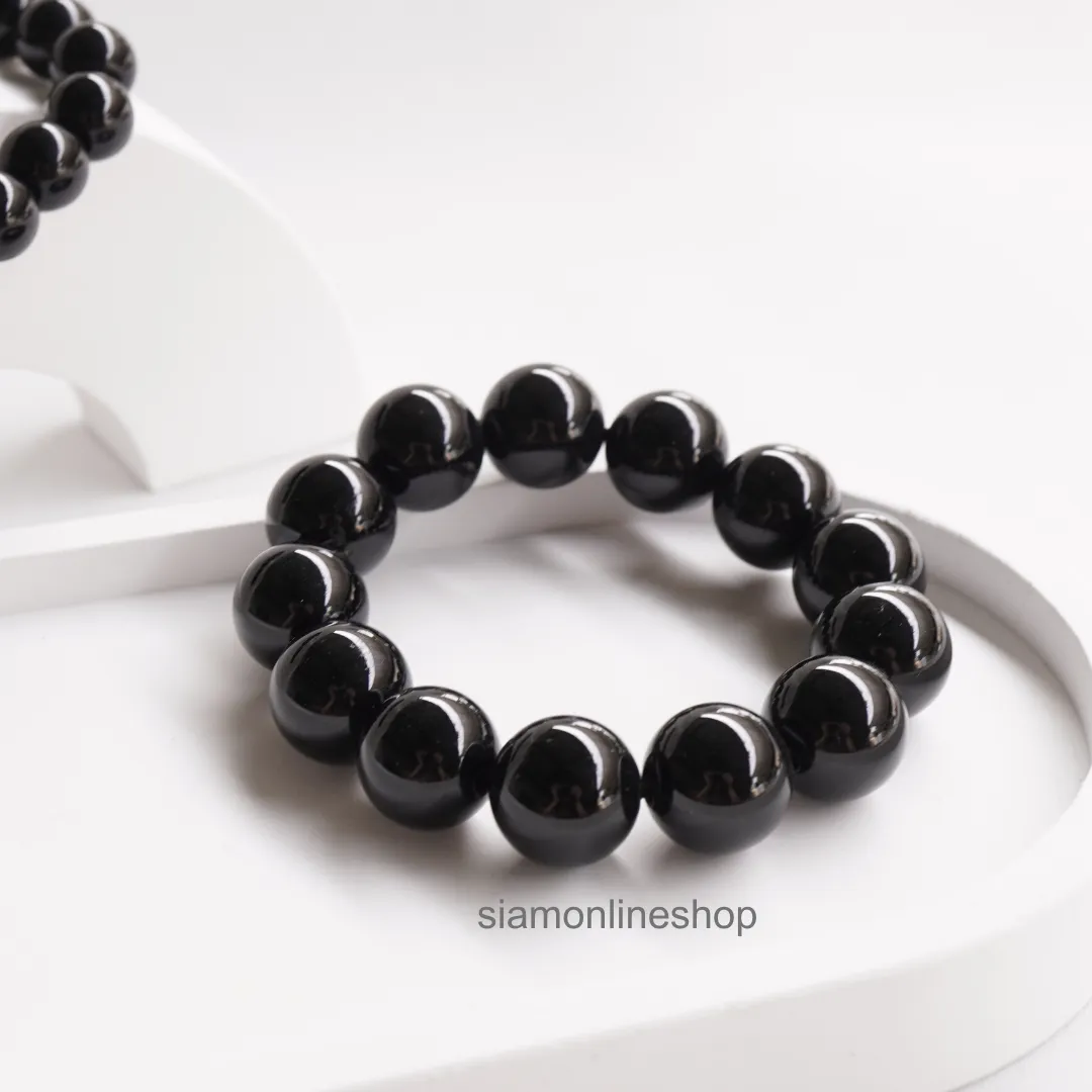 BLACK OPAL หินแบล็คโอปอล เลือกขนาดเม็ดหินได้ ( 4/6/8/10/12/14 มม.) หินแห่งความหวัง สร้อยข้อมือหินนำโชค