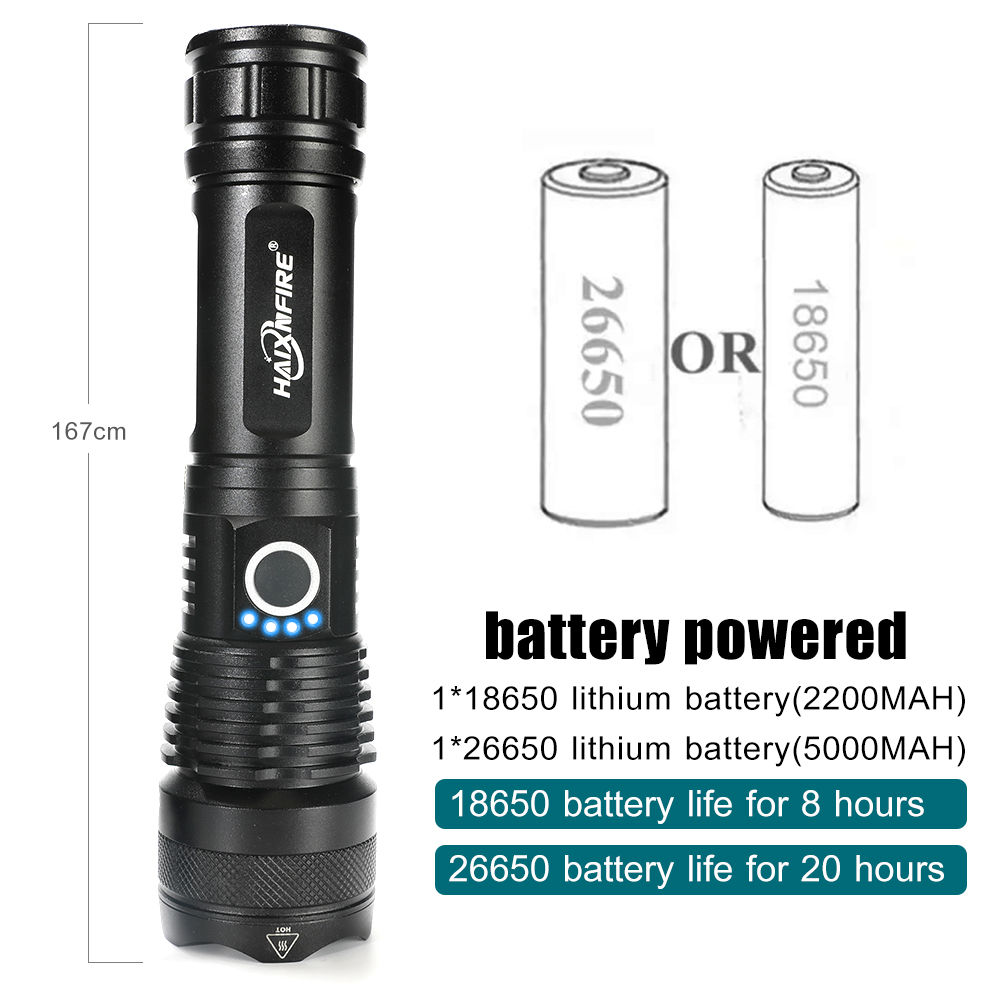 Haixnfire H002 XHP50 Flashlight Convoy Lens Powerful 26650 Battery Flash Light Rotary Zoom LED Torch. 