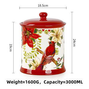 OMK American Style Underglaze Ceramic 3000ML Sealed Jar Container Food Storage Box Ceramics Tea Cans Vintage Red Bird Series